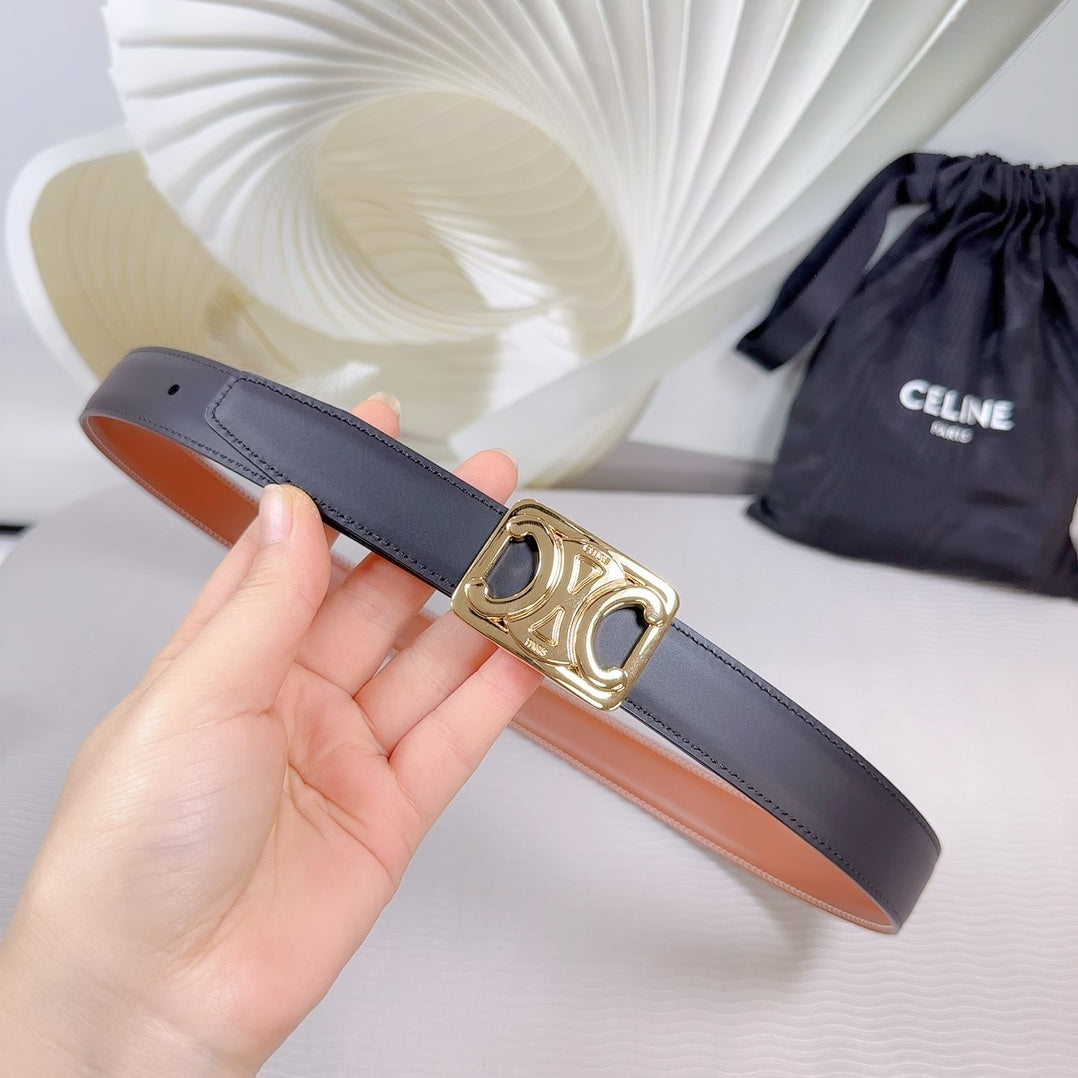 CL MEDIUM 25 MM REVERSIBLE FRAMED TRIOMPHE BELT BLACK AND BRONZE BROWN CALFSKIN LIGHT GOLD HARDWARE - 30