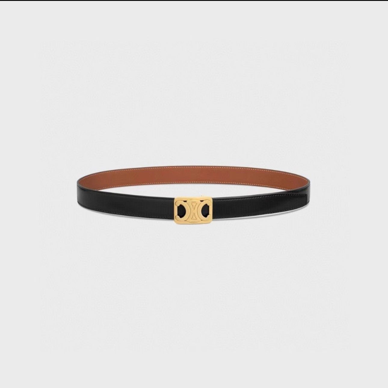 CL MEDIUM 25 MM REVERSIBLE FRAMED TRIOMPHE BELT BLACK AND BRONZE BROWN CALFSKIN GOLD HARDWARE - 30