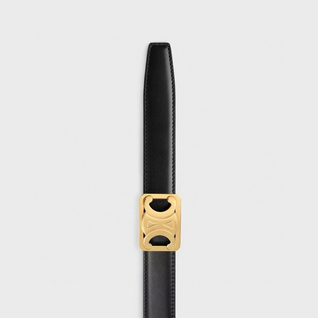 CL MEDIUM 25 MM REVERSIBLE FRAMED TRIOMPHE BELT BLACK AND BRONZE BROWN CALFSKIN GOLD HARDWARE - 30
