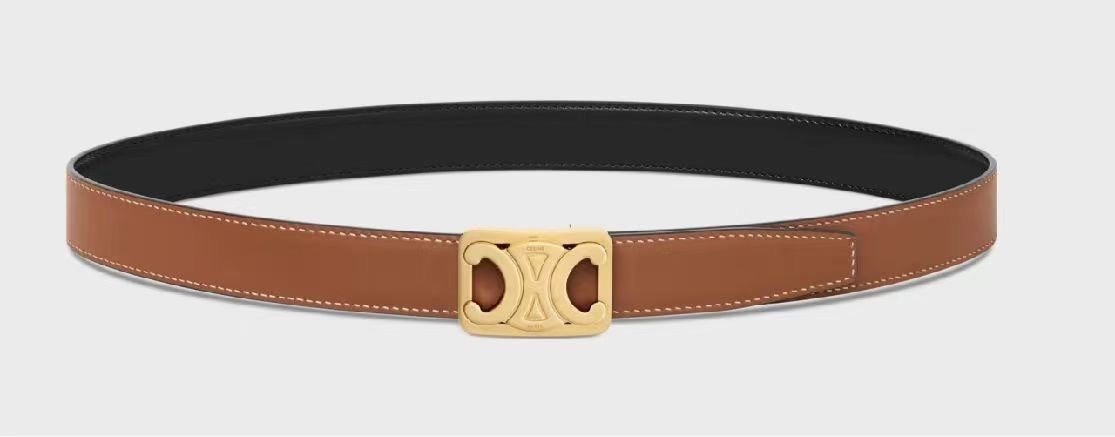 CL MEDIUM 25 MM REVERSIBLE FRAMED TRIOMPHE BELT BLACK AND BRONZE BROWN CALFSKIN GOLD HARDWARE - 30