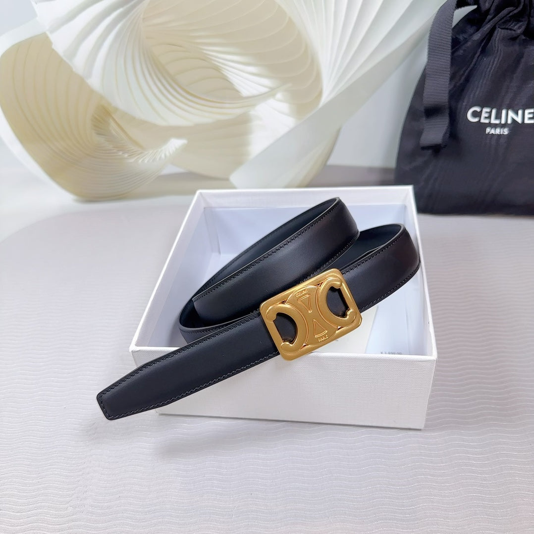 CL MEDIUM 25MM REVERSIBLE FRAMED TRIOMPHE BELT BLACK CALFSKIN GOLD HARDWARE - 30