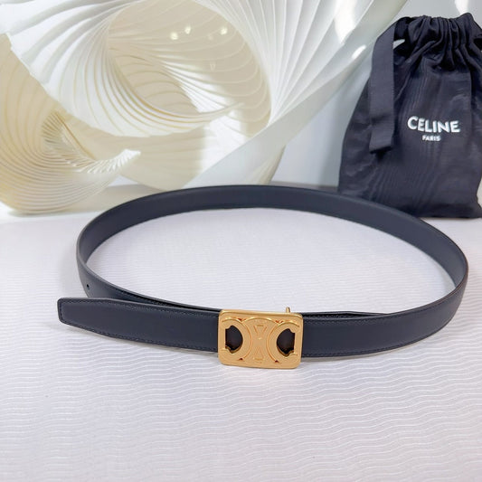 CL MEDIUM 25MM REVERSIBLE FRAMED TRIOMPHE BELT BLACK CALFSKIN GOLD HARDWARE - 30
