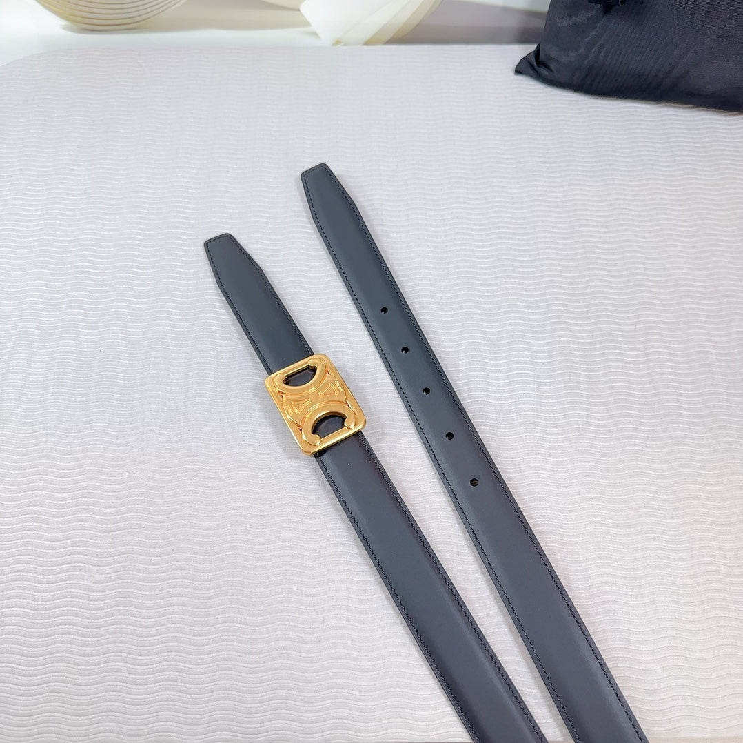 CL MEDIUM 25MM REVERSIBLE FRAMED TRIOMPHE BELT BLACK CALFSKIN GOLD HARDWARE - 30