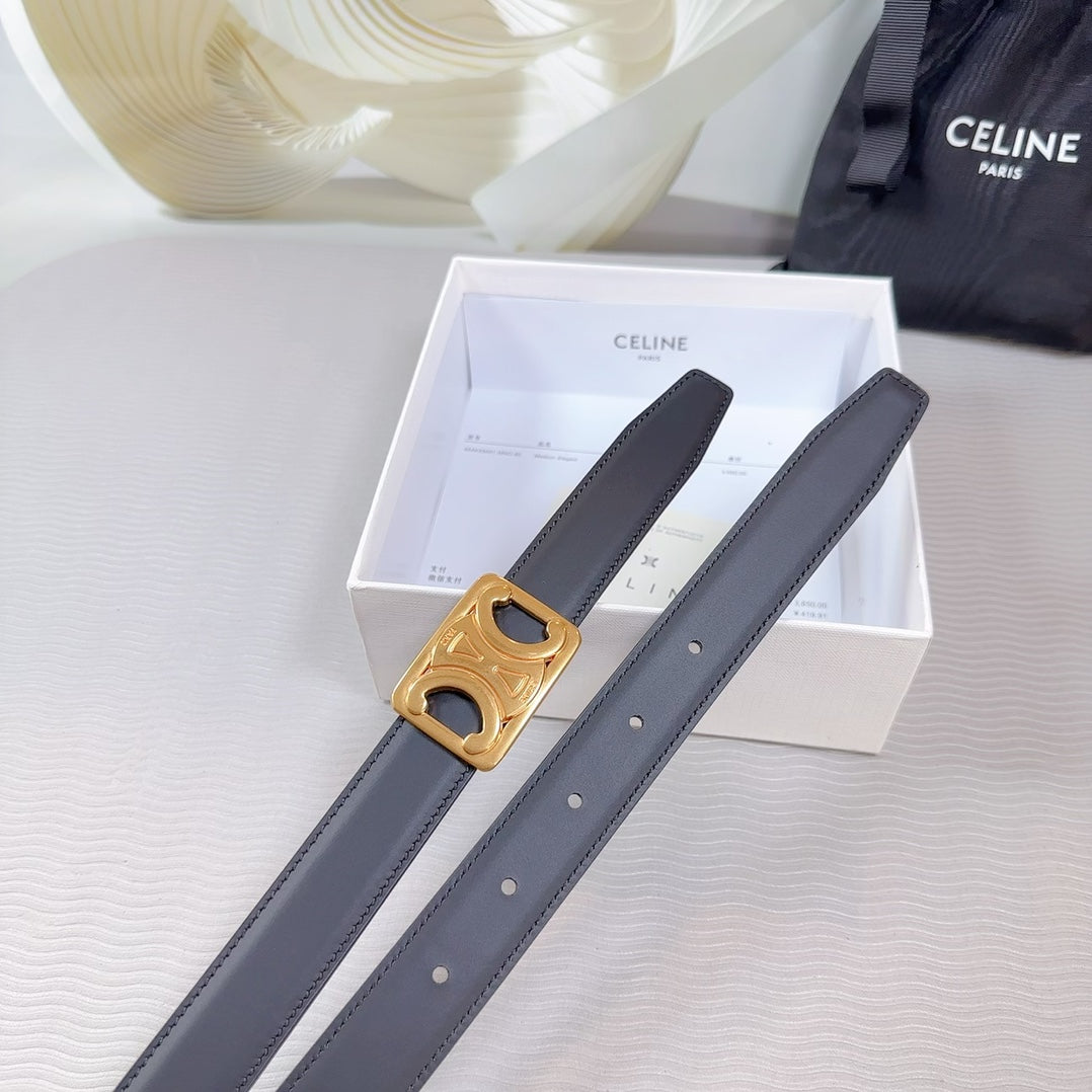 CL MEDIUM 25MM REVERSIBLE FRAMED TRIOMPHE BELT BLACK CALFSKIN GOLD HARDWARE - 30