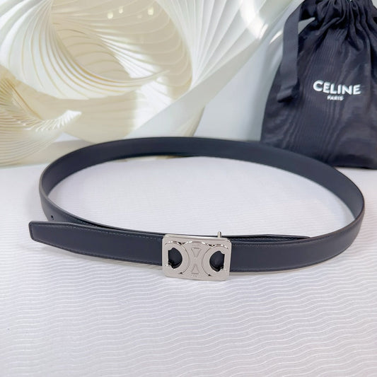 CL MEDIUM 25 MM REVERSIBLE FRAMED TRIOMPHE BELT BLACK CALFSKIN LIGHT SILVER HARDWARE - 30