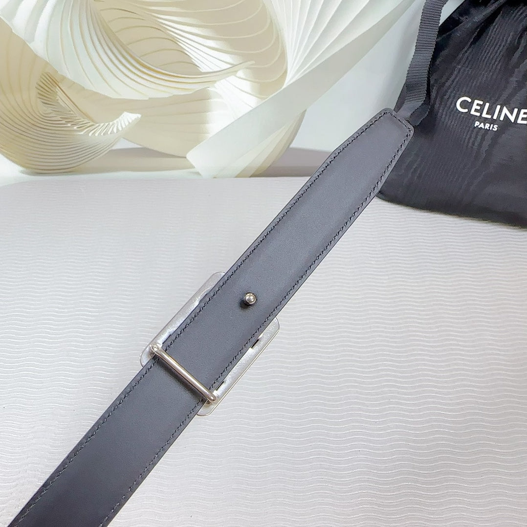 CL MEDIUM 25 MM REVERSIBLE FRAMED TRIOMPHE BELT BLACK CALFSKIN LIGHT SILVER HARDWARE - 30