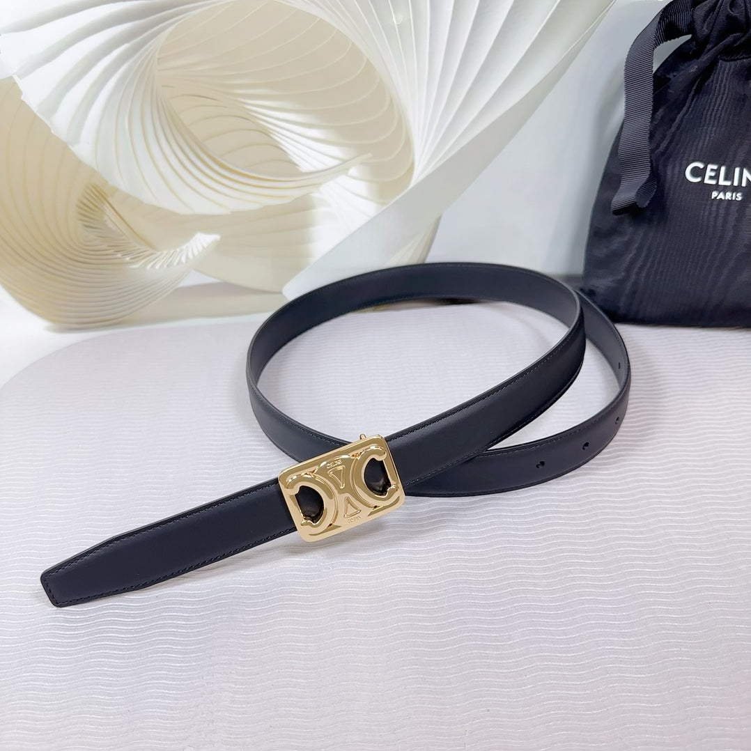 CL MEDIUM 25MM REVERSIBLE FRAMED TRIOMPHE BELT BLACK CALFSKIN LIGHT GOLD HARDWARE - 30