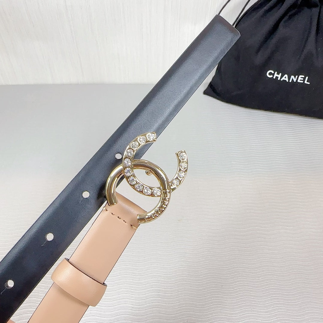 CC BELT 20 MM IN DESERT SAND SMOOTH CALFSKIN GOLD HARDWARE ATTACH RHINSTONE - 30