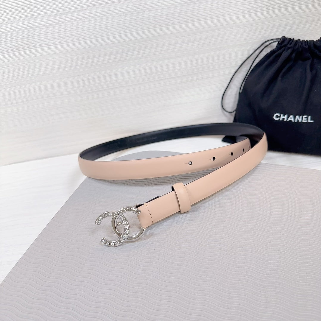 CC BELT 20 MM IN DESERT SAND SMOOTH CALFSKIN SILVER HARDWARE ATTACH RHINSTONE - 30