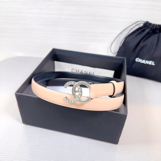 CC BELT 20 MM IN DESERT SAND SMOOTH CALFSKIN SILVER HARDWARE ATTACH RHINSTONE - 30