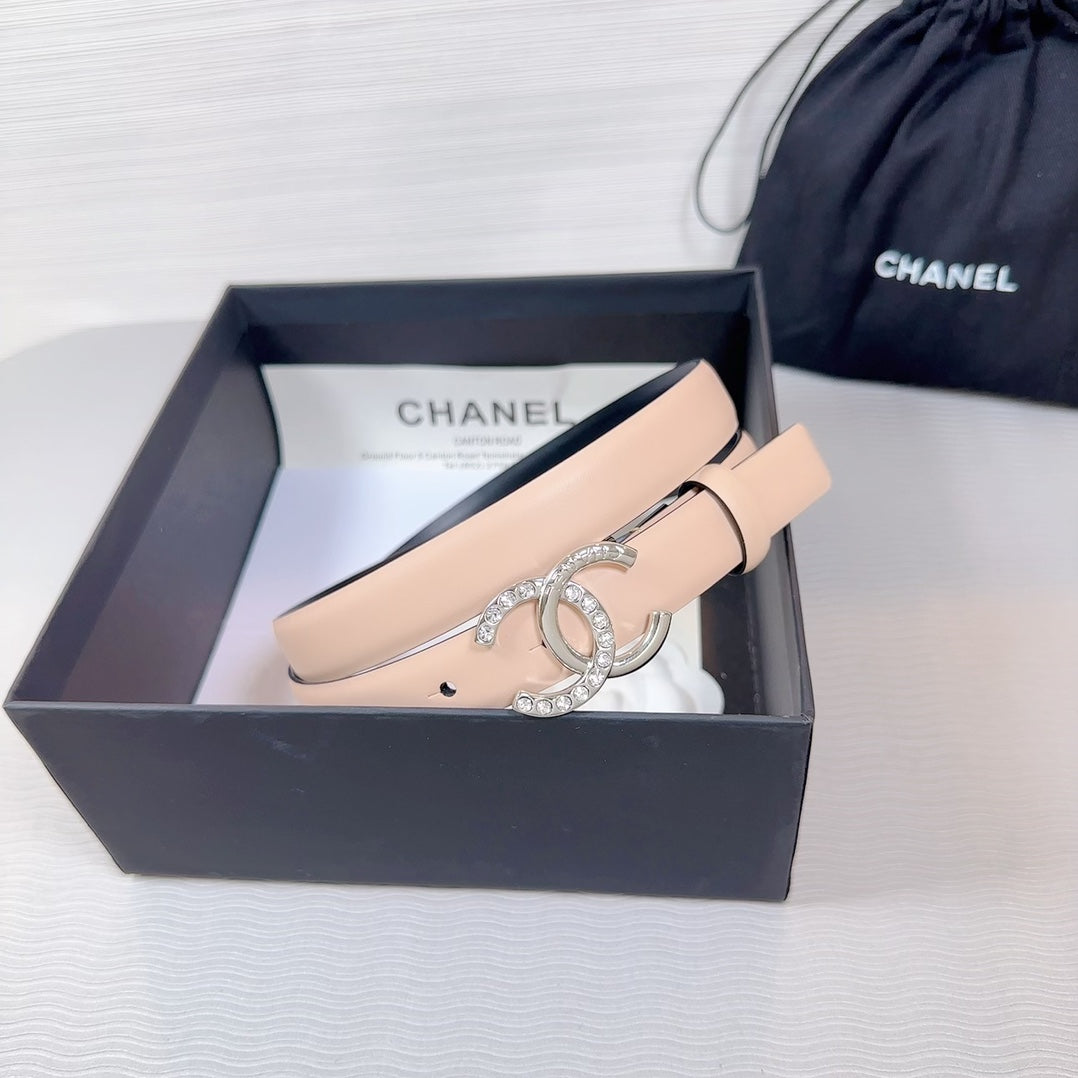 CC BELT 20 MM IN DESERT SAND SMOOTH CALFSKIN SILVER HARDWARE ATTACH RHINSTONE - 30