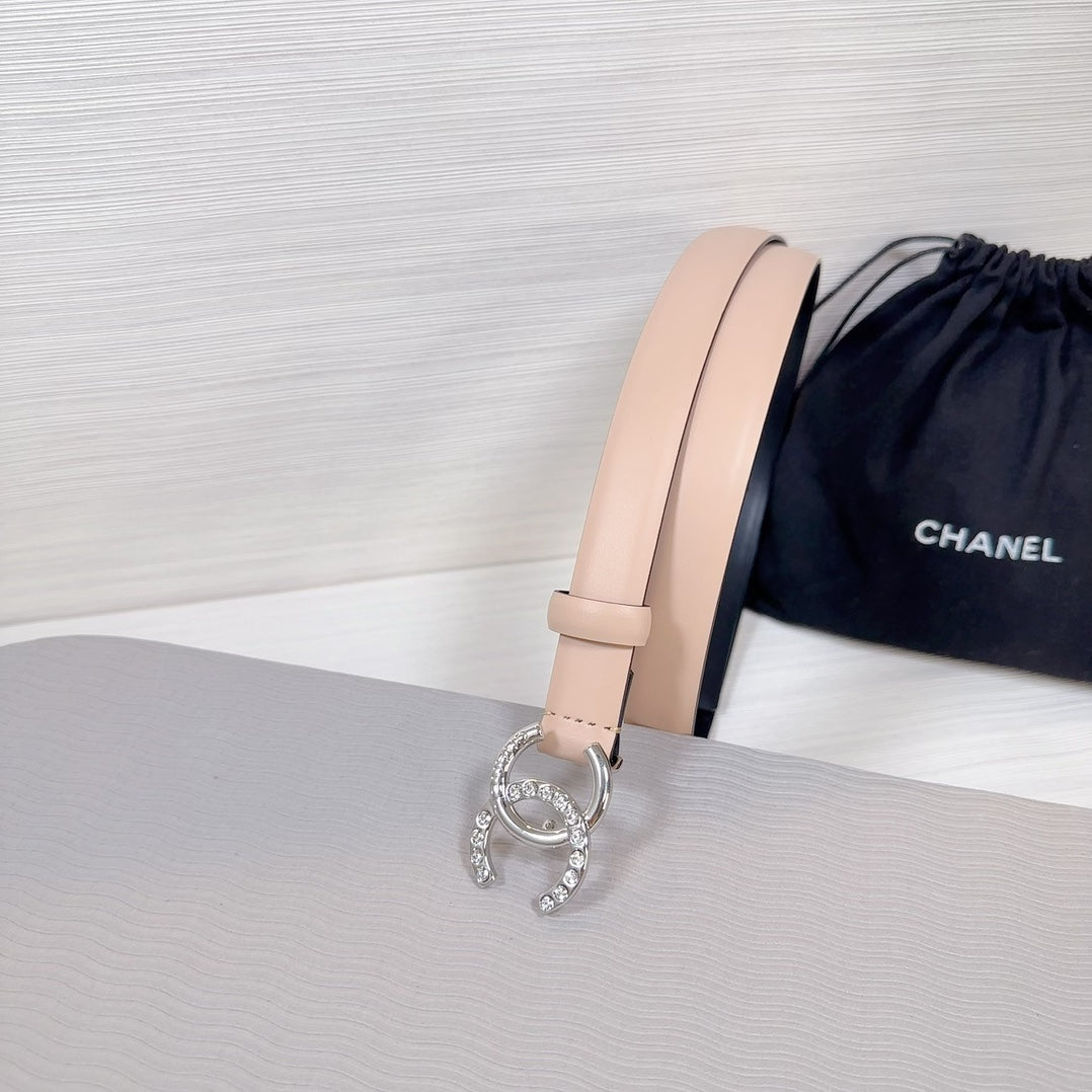 CC BELT 20 MM IN DESERT SAND SMOOTH CALFSKIN SILVER HARDWARE ATTACH RHINSTONE - 30