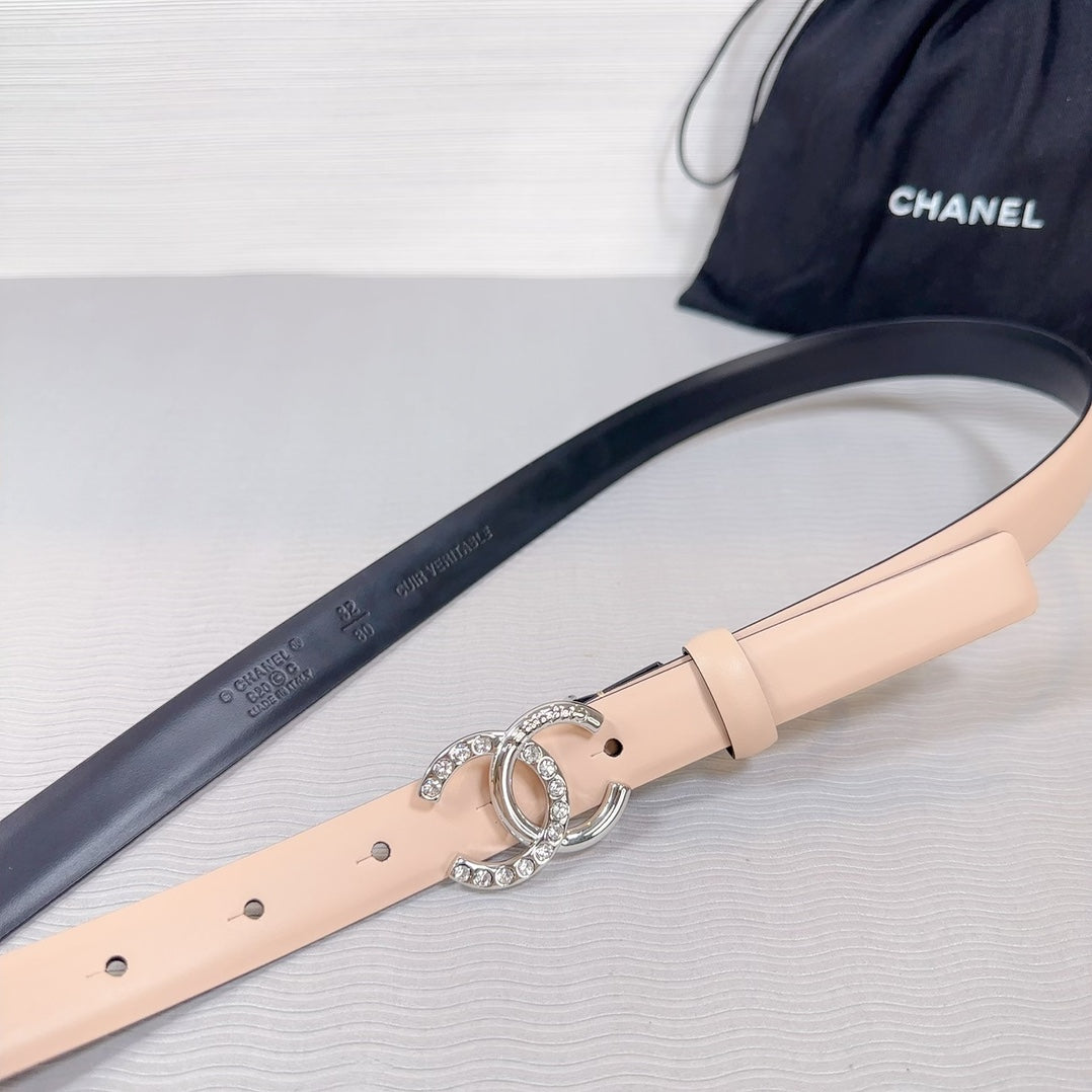 CC BELT 20 MM IN DESERT SAND SMOOTH CALFSKIN SILVER HARDWARE ATTACH RHINSTONE - 30