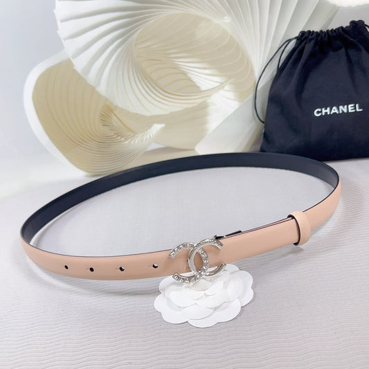 CC BELT 20 MM IN DESERT SAND SMOOTH CALFSKIN SILVER HARDWARE ATTACH RHINSTONE - 30