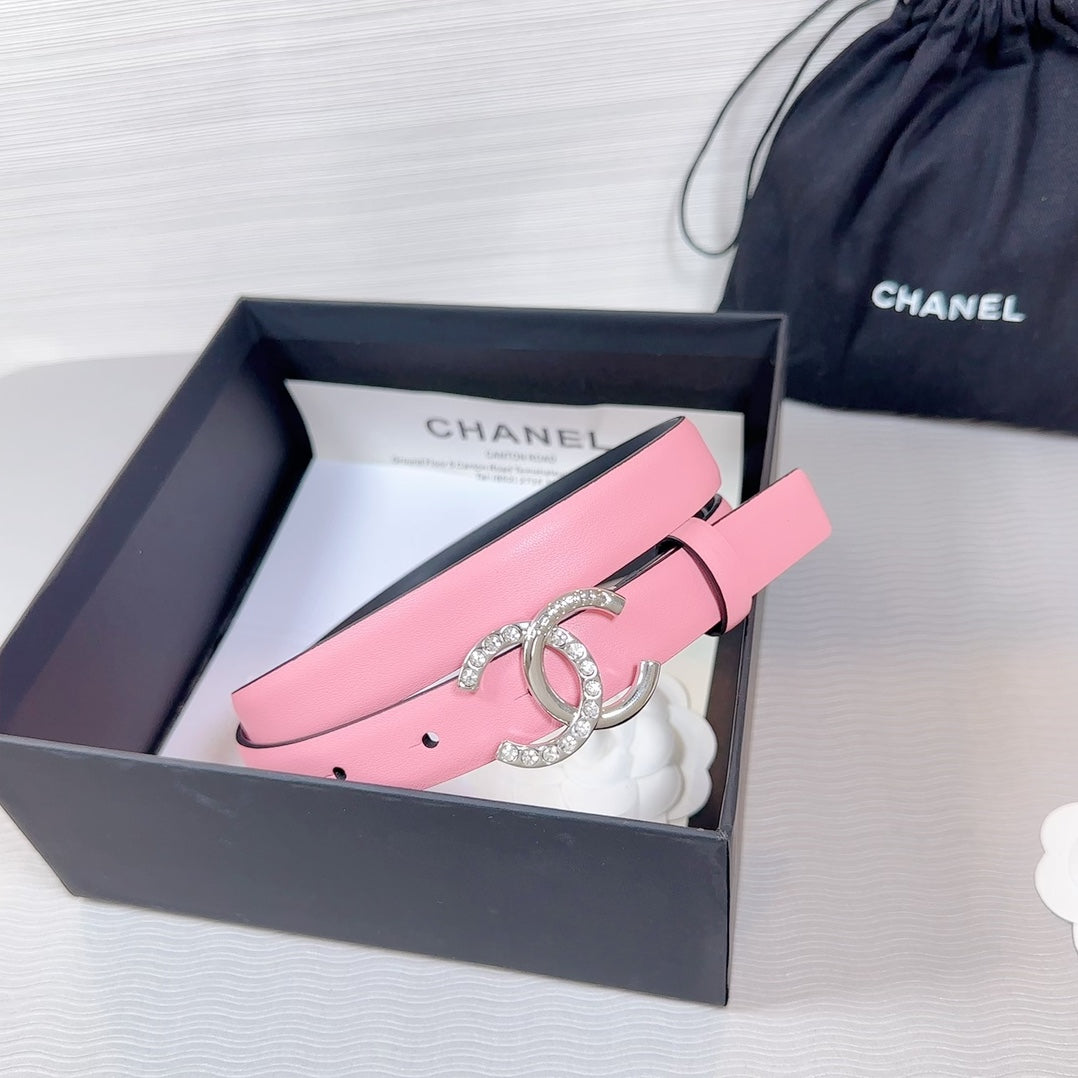 CC BELT 20 MM IN TAFFY PINK SMOOTH CALFSKIN SILVER HARDWARE ATTACH RHINSTONE - 30