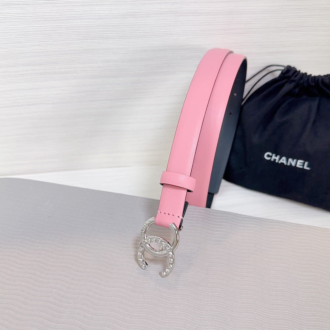 CC BELT 20 MM IN TAFFY PINK SMOOTH CALFSKIN SILVER HARDWARE ATTACH RHINSTONE - 30