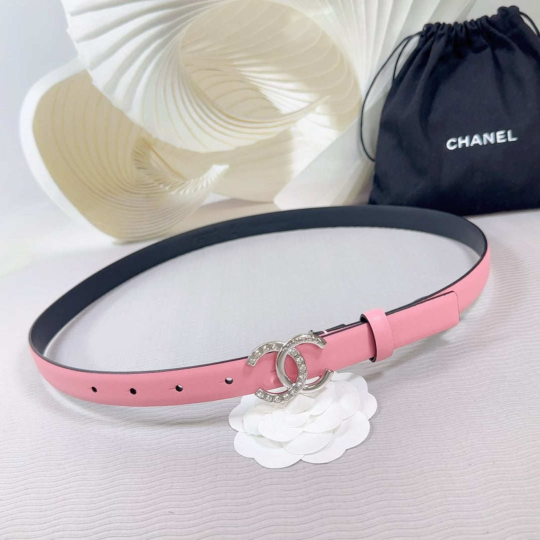 CC BELT 20 MM IN TAFFY PINK SMOOTH CALFSKIN SILVER HARDWARE ATTACH RHINSTONE - 30