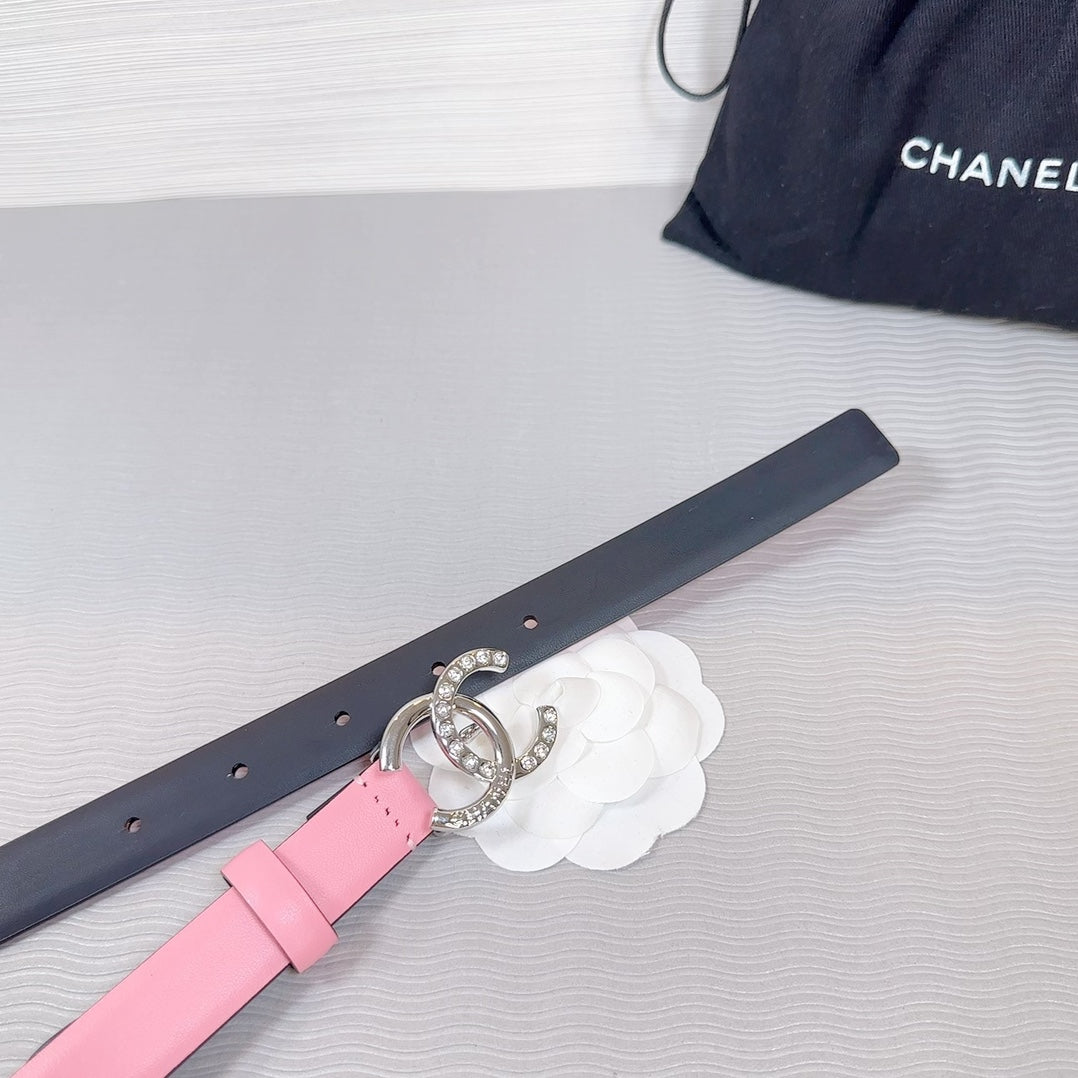 CC BELT 20 MM IN TAFFY PINK SMOOTH CALFSKIN SILVER HARDWARE ATTACH RHINSTONE - 30
