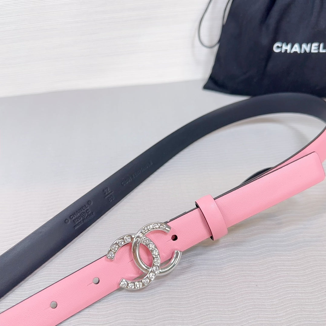 CC BELT 20 MM IN TAFFY PINK SMOOTH CALFSKIN SILVER HARDWARE ATTACH RHINSTONE - 30