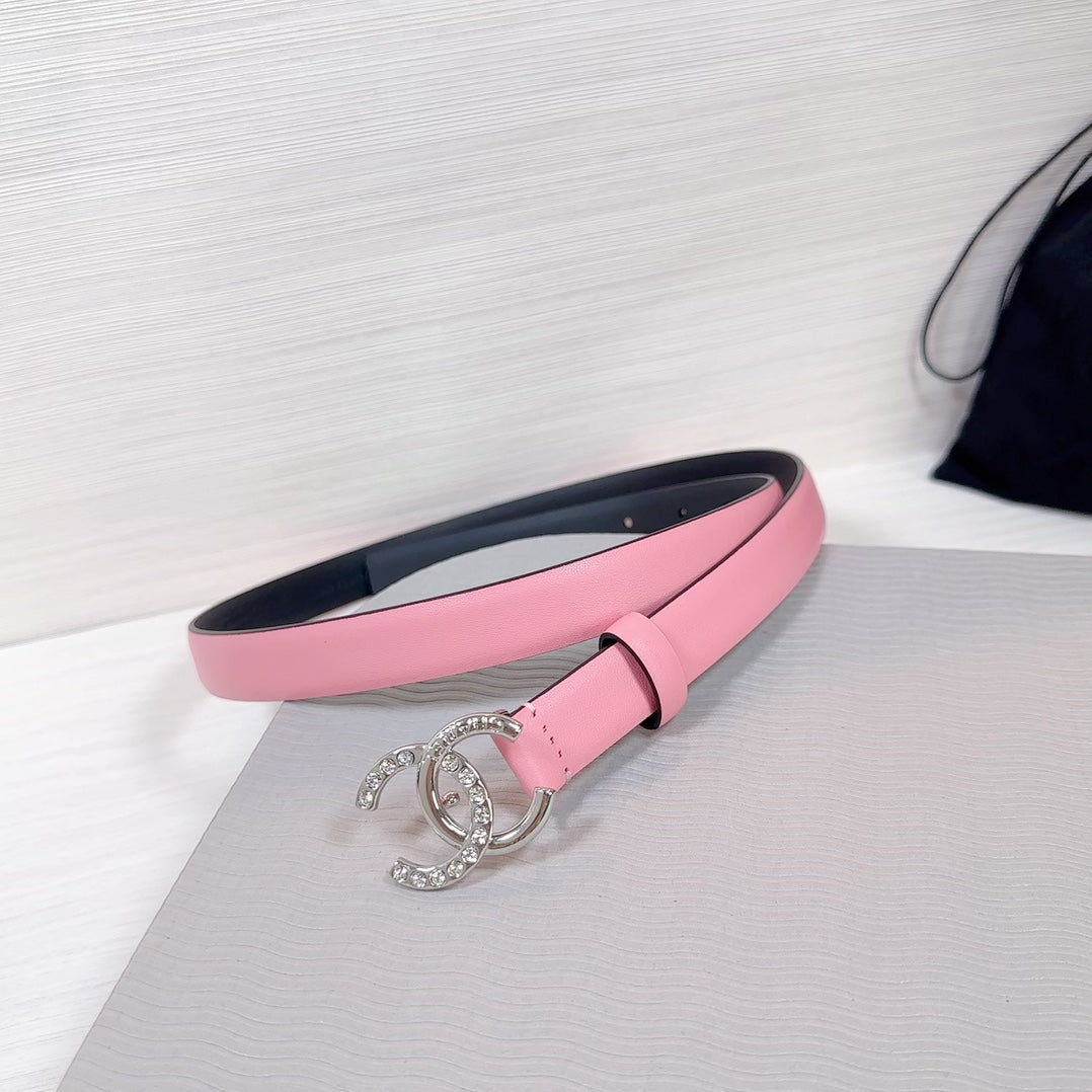 CC BELT 20 MM IN TAFFY PINK SMOOTH CALFSKIN SILVER HARDWARE ATTACH RHINSTONE - 30