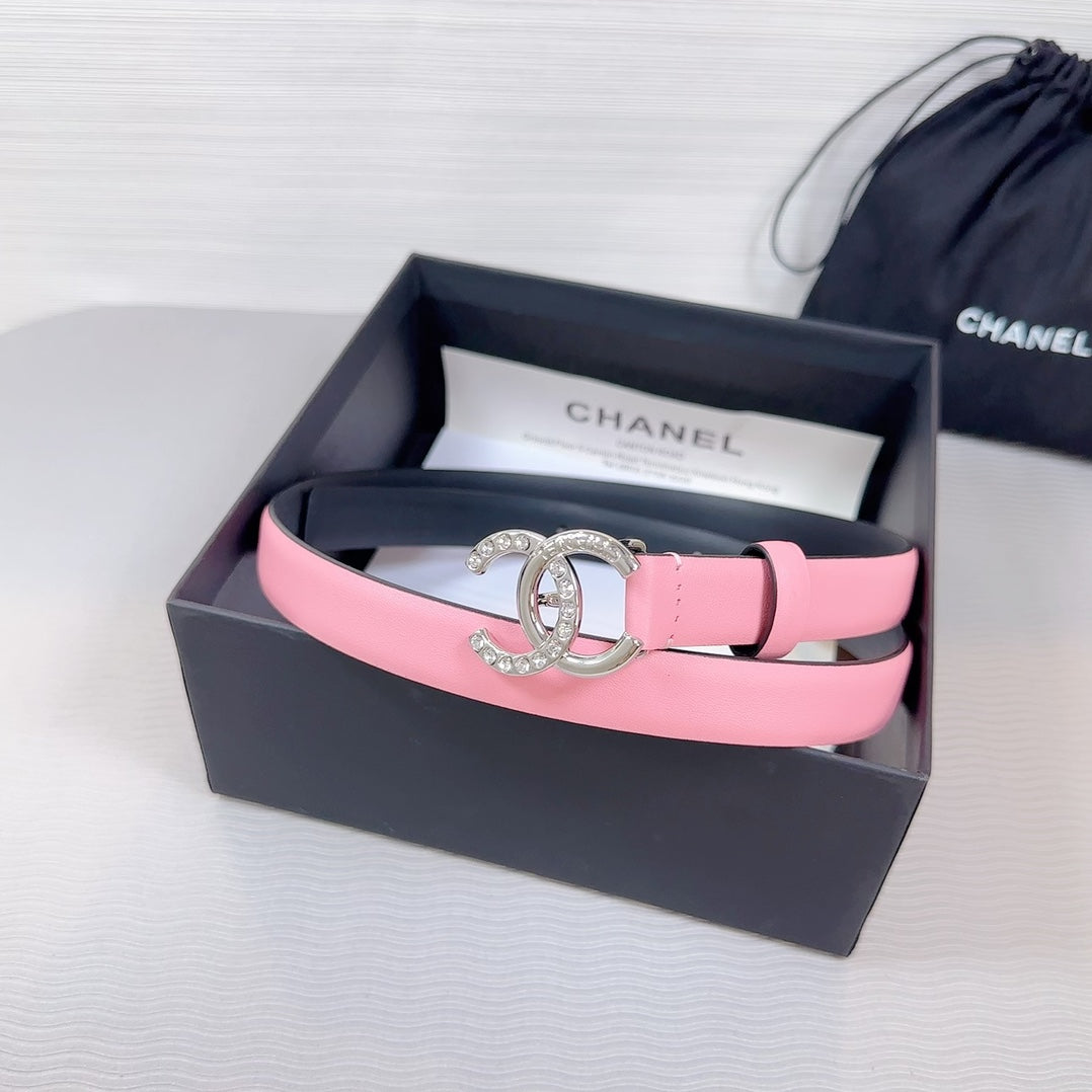 CC BELT 20 MM IN TAFFY PINK SMOOTH CALFSKIN SILVER HARDWARE ATTACH RHINSTONE - 30
