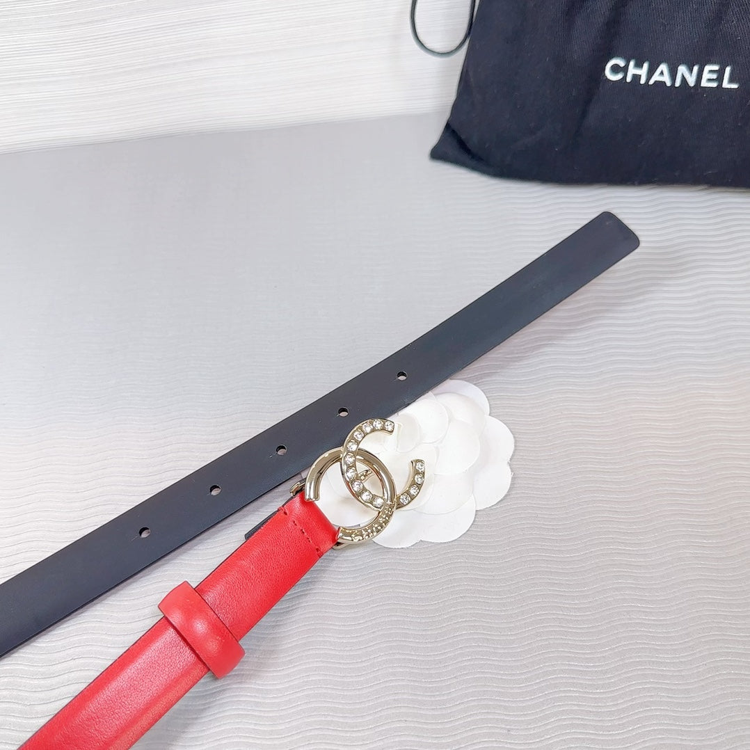 CC BELT 20 MM IN CRIMSON RED SMOOTH CALFSKIN GOLD HARDWARE ATTACH RHINSTONE - 30