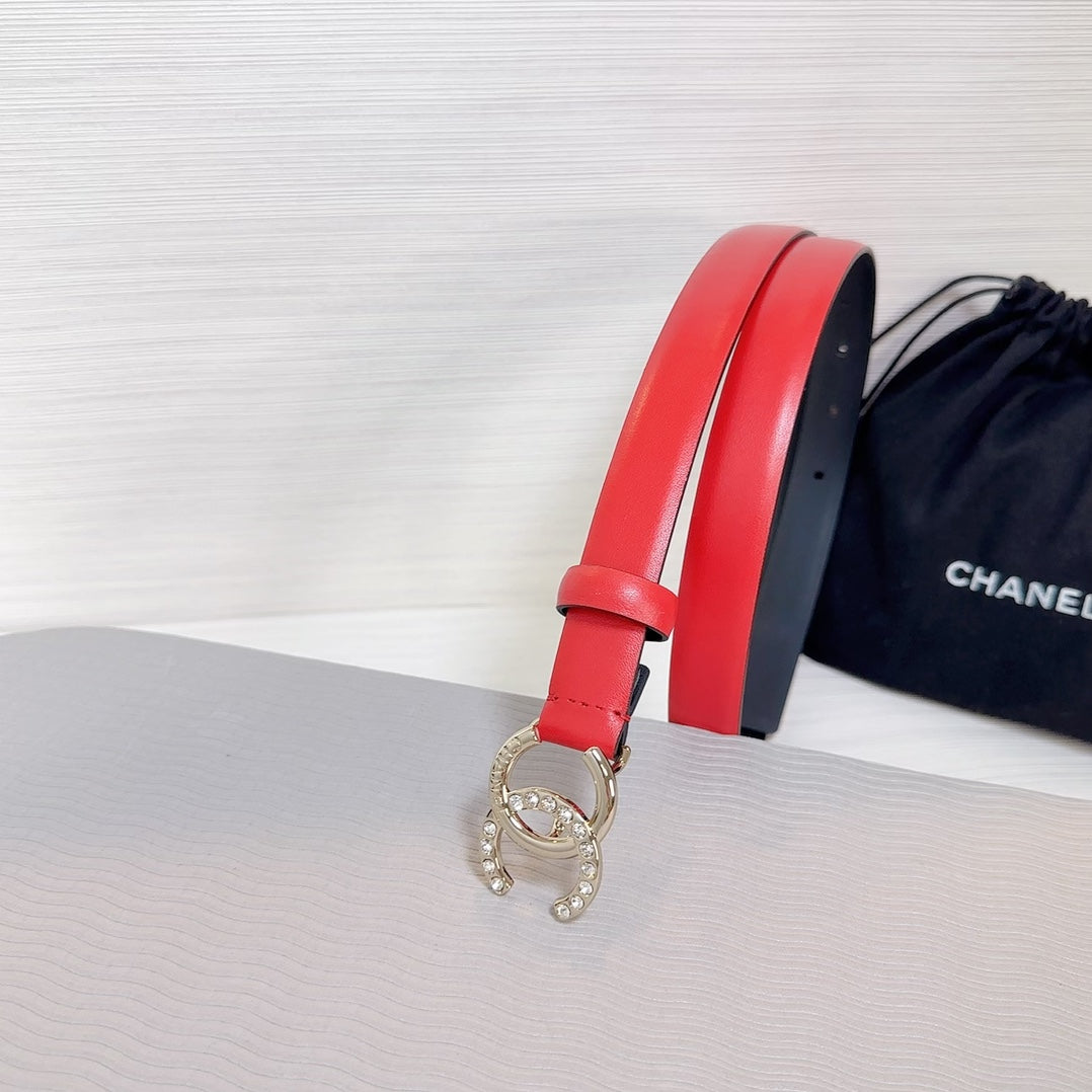 CC BELT 20 MM IN CRIMSON RED SMOOTH CALFSKIN GOLD HARDWARE ATTACH RHINSTONE - 30