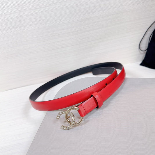 CC BELT 20 MM IN CRIMSON RED SMOOTH CALFSKIN GOLD HARDWARE ATTACH RHINSTONE - 30