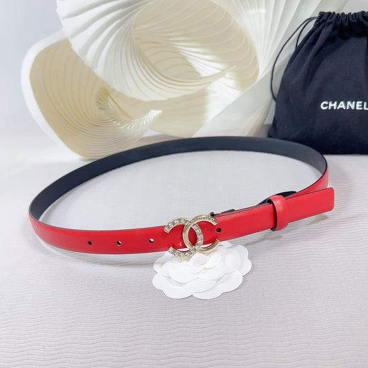 CC BELT 20 MM IN CRIMSON RED SMOOTH CALFSKIN GOLD HARDWARE ATTACH RHINSTONE - 30
