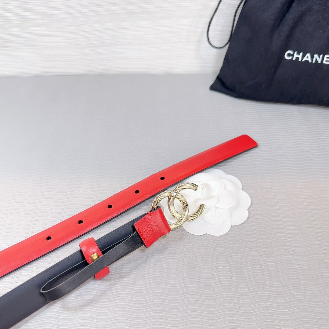 CC BELT 20 MM IN CRIMSON RED SMOOTH CALFSKIN GOLD HARDWARE ATTACH RHINSTONE - 30