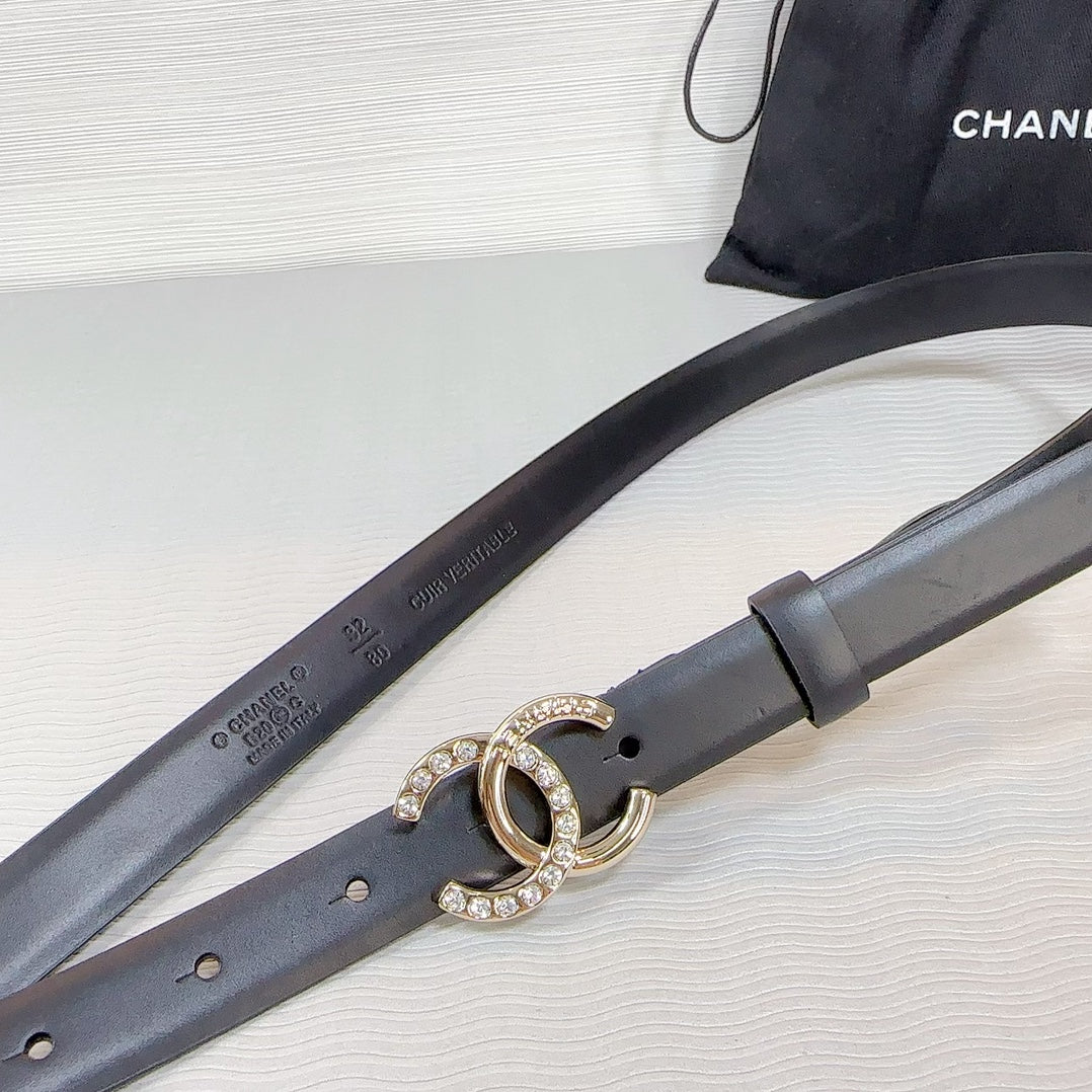 CC BELT 20 MM IN BLACK SMOOTH CALFSKIN GOLD HARDWARE ATTACH RHINSTONE - 30