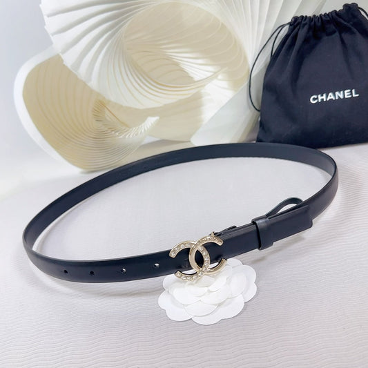 CC BELT 20 MM IN BLACK SMOOTH CALFSKIN GOLD HARDWARE ATTACH RHINSTONE - 30