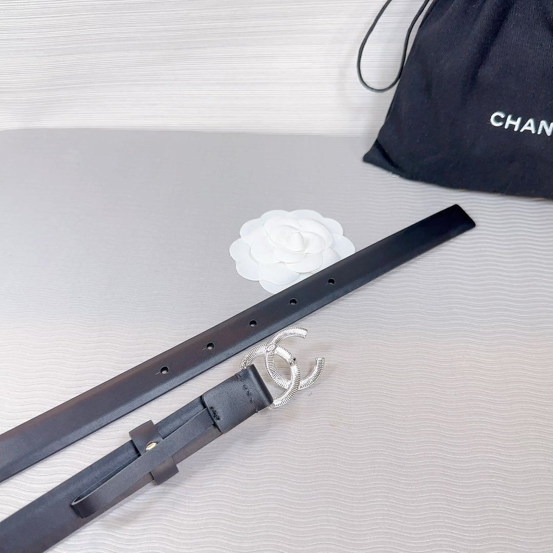 CC BELT 20 MM IN BLACK SMOOTH CALFSKIN SILVER HARDWARE ATTACH RHINSTONE - 30