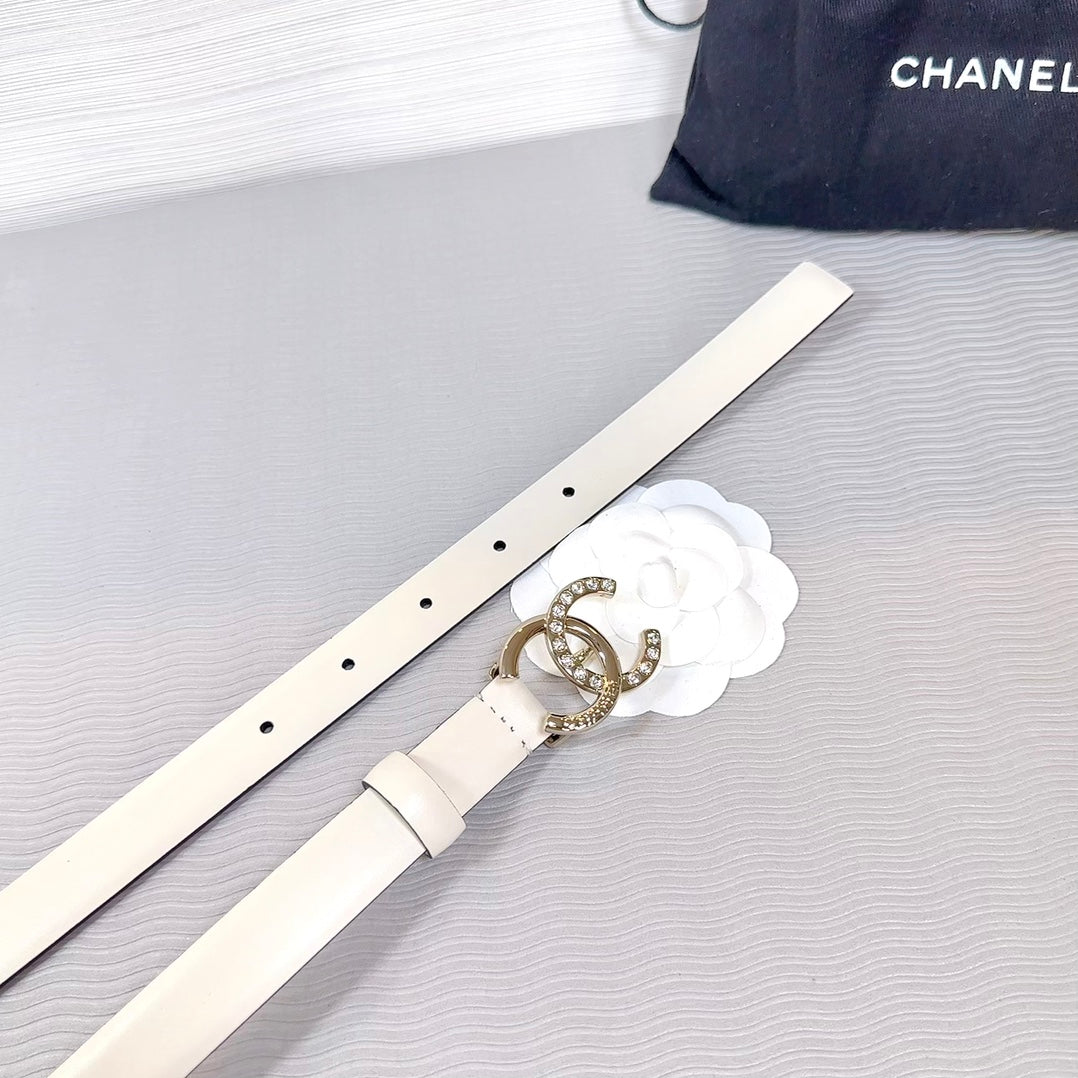 CC BELT 20 MM IN BEIGE CREAM SMOOTH CALFSKIN GOLD HARDWARE ATTACH RHINSTONE - 30