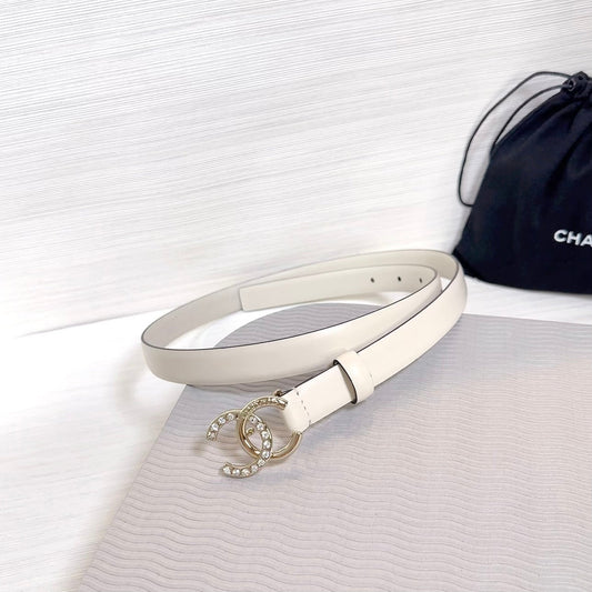 CC BELT 20 MM IN BEIGE CREAM SMOOTH CALFSKIN GOLD HARDWARE ATTACH RHINSTONE - 30