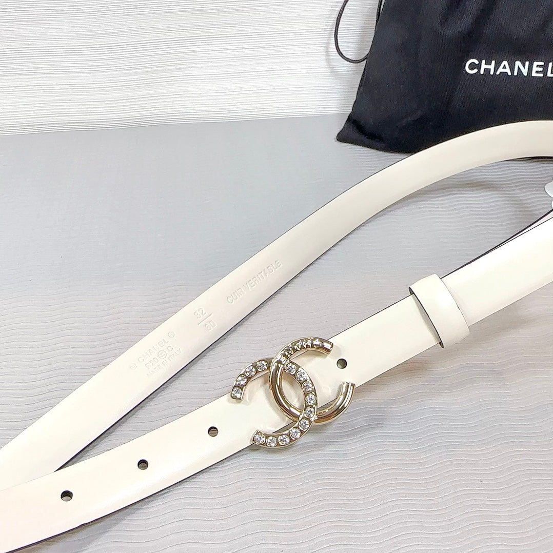 CC BELT 20 MM IN BEIGE CREAM SMOOTH CALFSKIN GOLD HARDWARE ATTACH RHINSTONE - 30