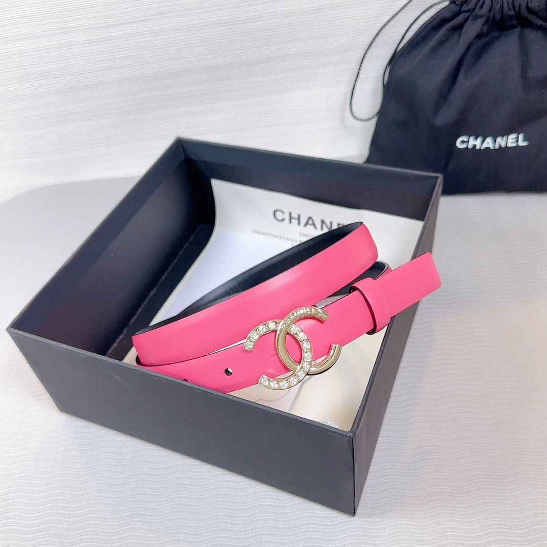 CC BELT 20 MM IN DEEP PINK SMOOTH CALFSKIN GOLD HARDWARE ATTACH RHINSTONE - 30
