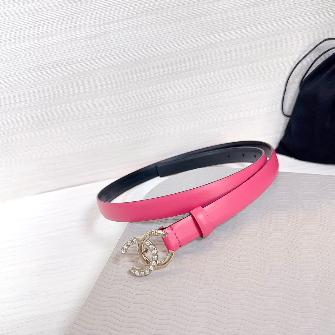CC BELT 20 MM IN DEEP PINK SMOOTH CALFSKIN GOLD HARDWARE ATTACH RHINSTONE - 30
