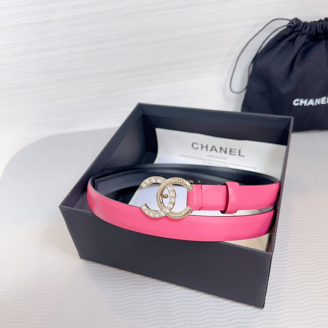 CC BELT 20 MM IN DEEP PINK SMOOTH CALFSKIN GOLD HARDWARE ATTACH RHINSTONE - 30