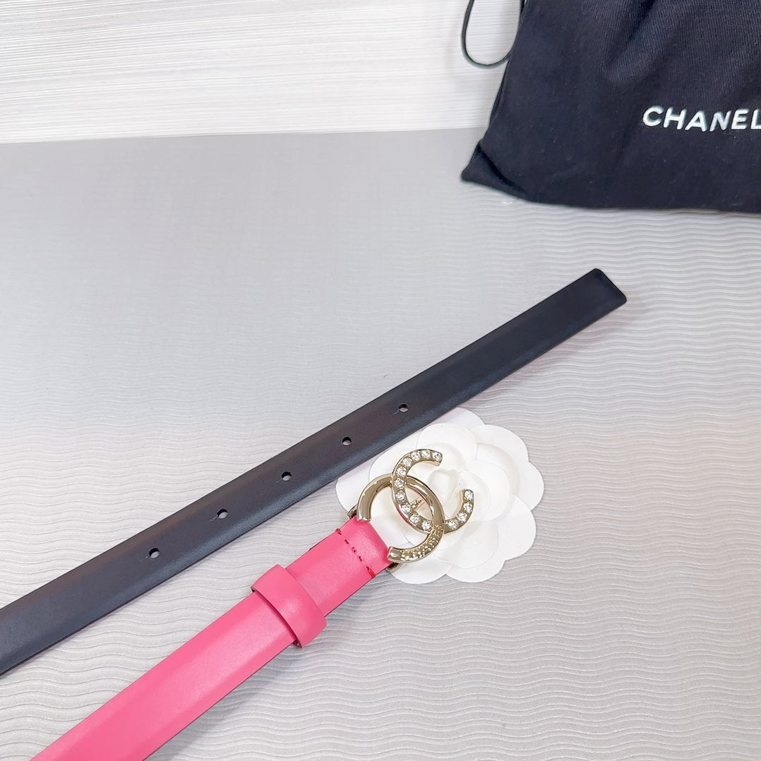 CC BELT 20 MM IN DEEP PINK SMOOTH CALFSKIN GOLD HARDWARE ATTACH RHINSTONE - 30