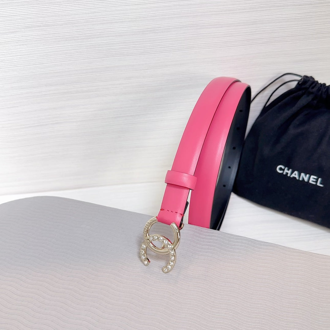 CC BELT 20 MM IN DEEP PINK SMOOTH CALFSKIN GOLD HARDWARE ATTACH RHINSTONE - 30