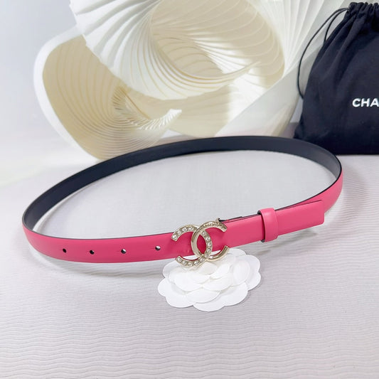 CC BELT 20 MM IN DEEP PINK SMOOTH CALFSKIN GOLD HARDWARE ATTACH RHINSTONE - 30