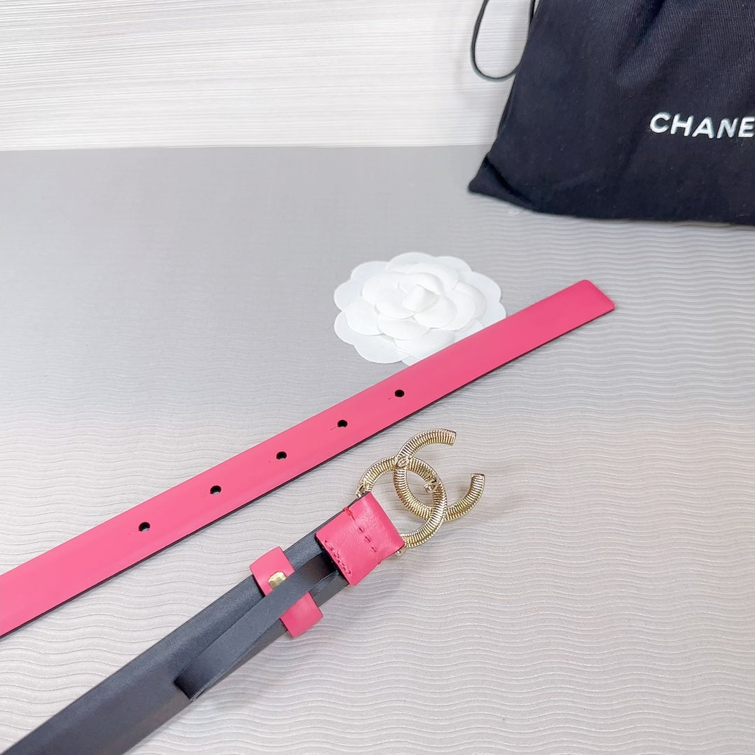 CC BELT 20 MM IN DEEP PINK SMOOTH CALFSKIN GOLD HARDWARE ATTACH RHINSTONE - 30
