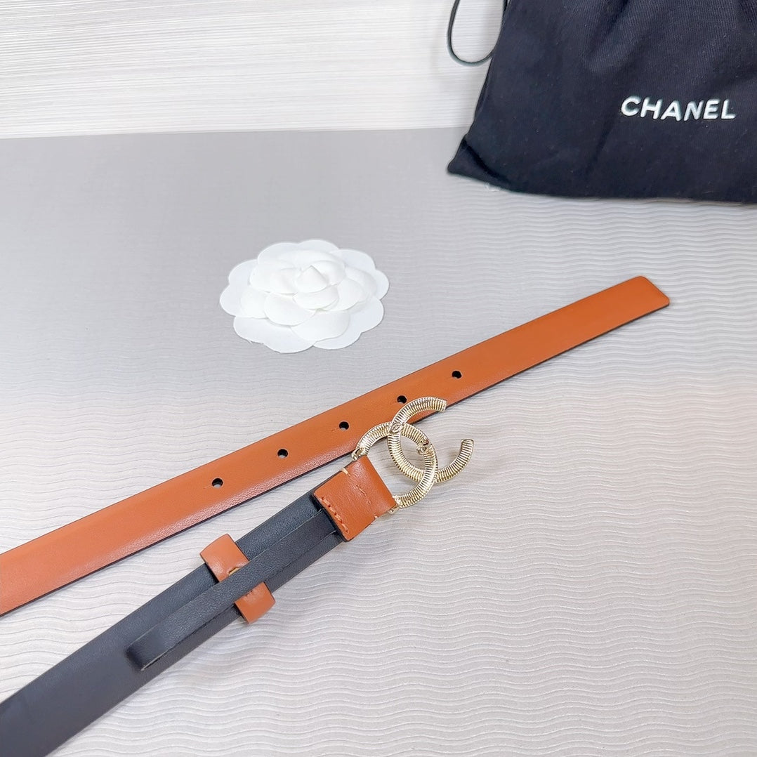 CC BELT 20 MM IN BRONZE BROWN SMOOTH CALFSKIN GOLD HARDWARE ATTACH RHINSTONE - 30