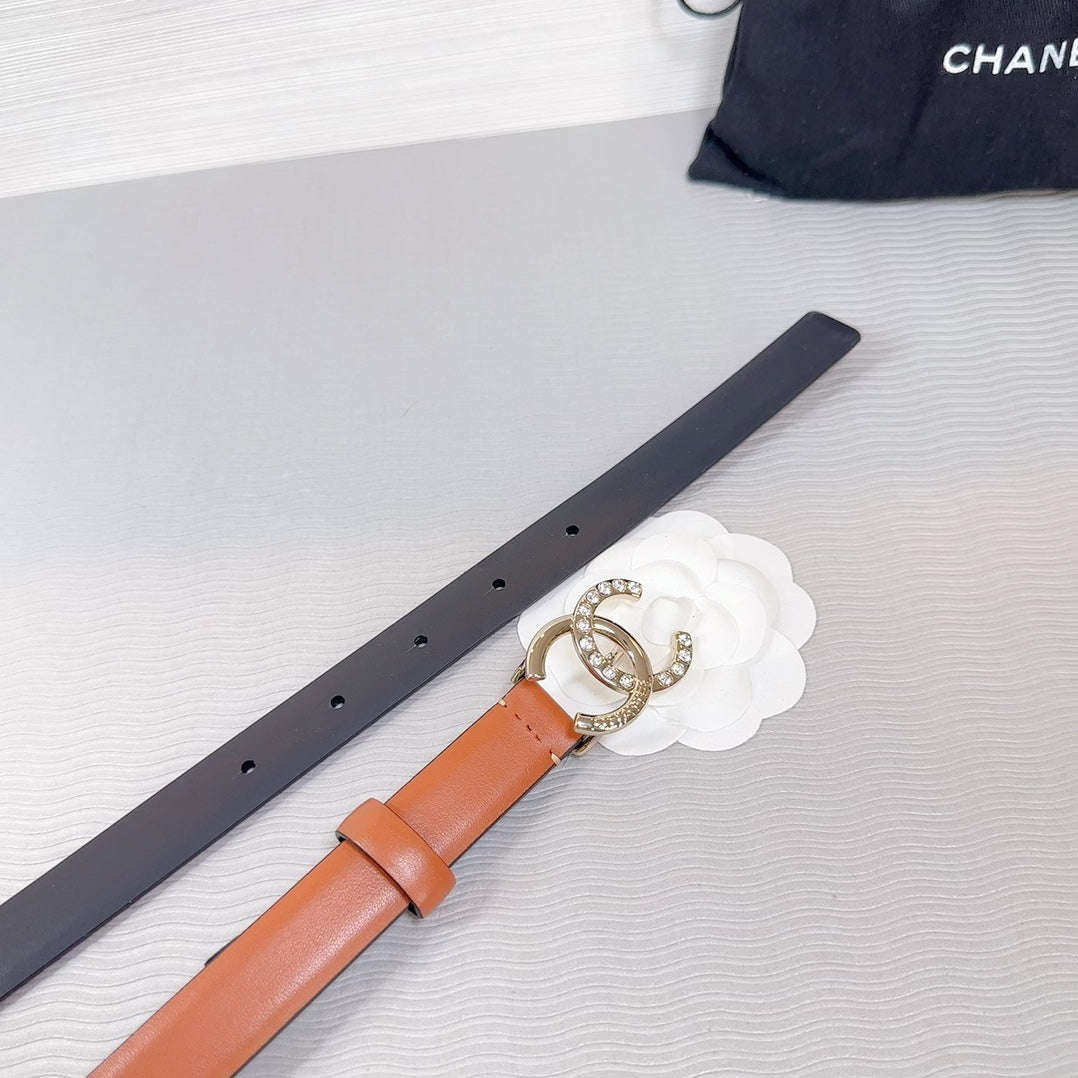CC BELT 20 MM IN BRONZE BROWN SMOOTH CALFSKIN GOLD HARDWARE ATTACH RHINSTONE - 30