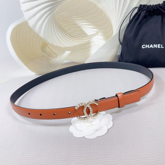 CC BELT 20 MM IN BRONZE BROWN SMOOTH CALFSKIN GOLD HARDWARE ATTACH RHINSTONE - 30