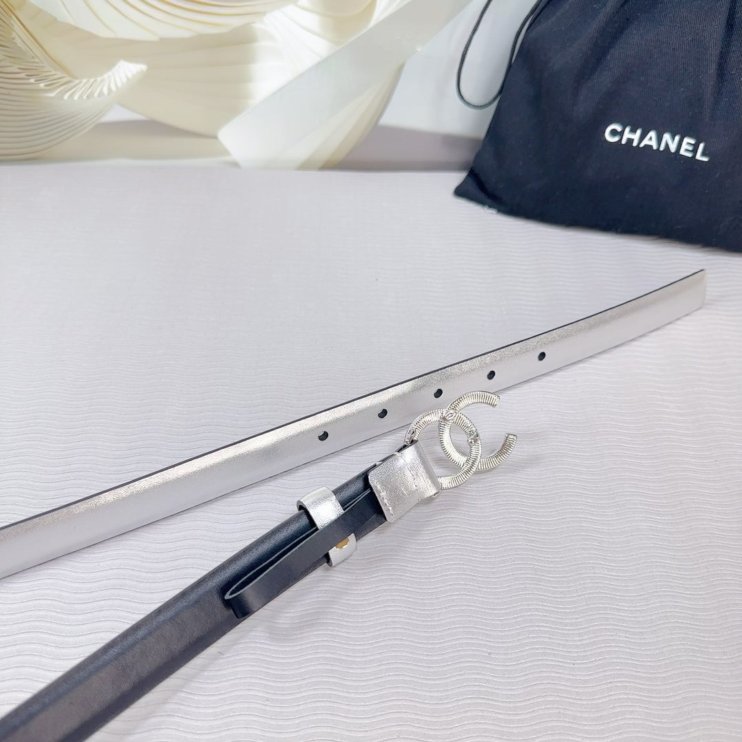 CC BELT 20 MM IN SILVER SMOOTH CALFSKIN SILVER HARDWARE ATTACH RHINSTONE - 30