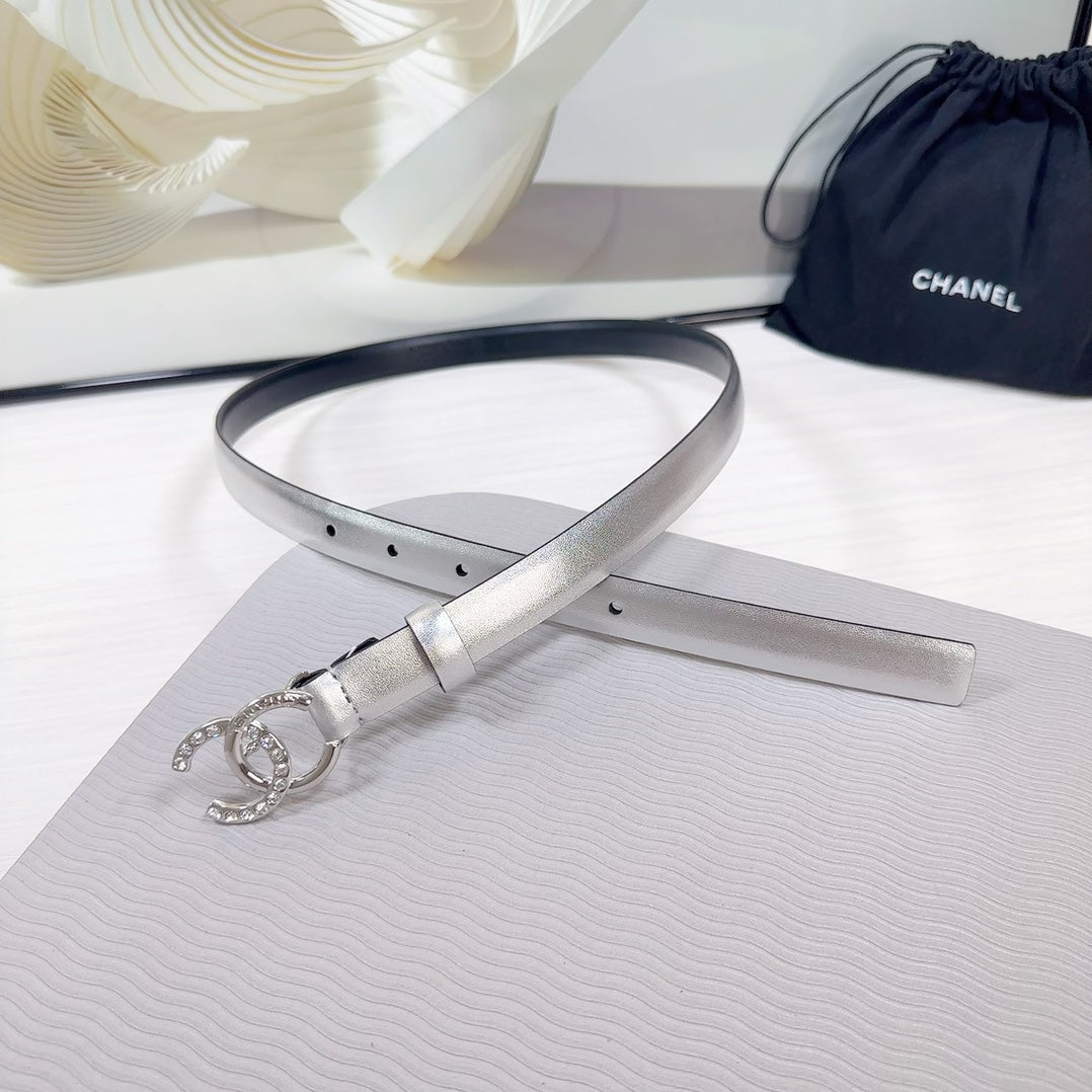 CC BELT 20 MM IN SILVER SMOOTH CALFSKIN SILVER HARDWARE ATTACH RHINSTONE - 30