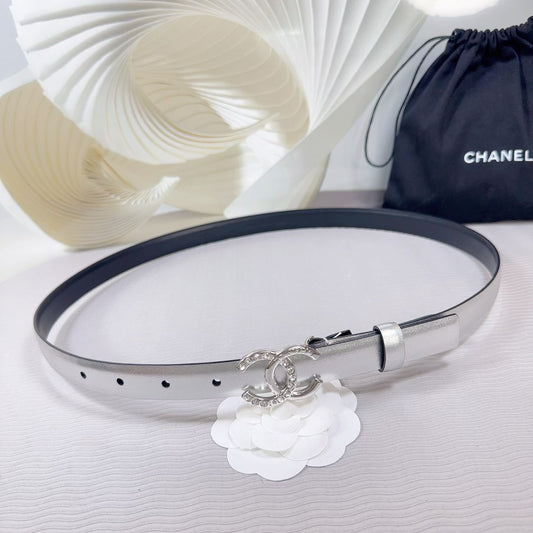 CC BELT 20 MM IN SILVER SMOOTH CALFSKIN SILVER HARDWARE ATTACH RHINSTONE - 30