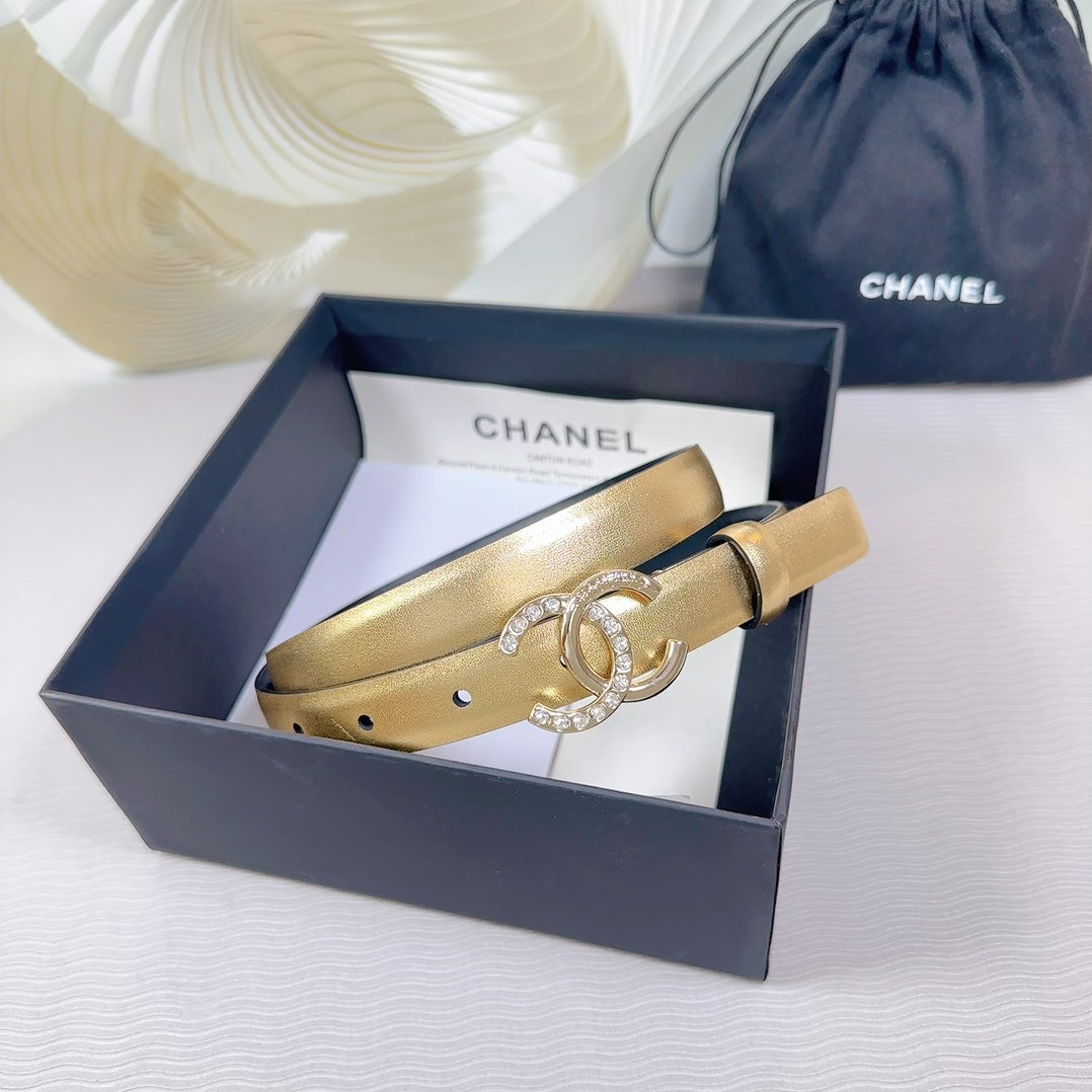 CC BELT 20 MM IN GOLD SMOOTH CALFSKIN GOLD HARDWARE ATTACH RHINSTONE - 30